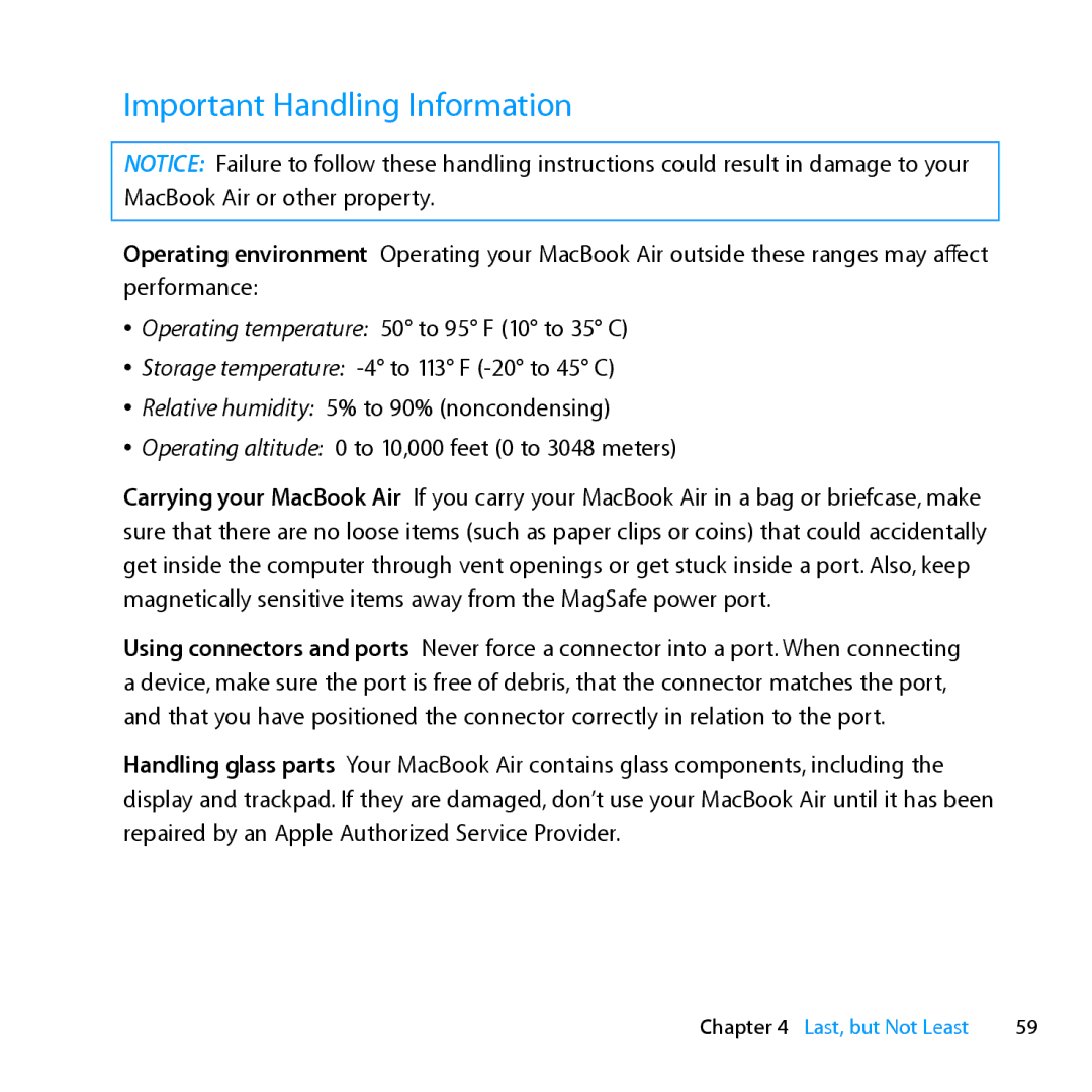 Apple Z0MF manual Important Handling Information 