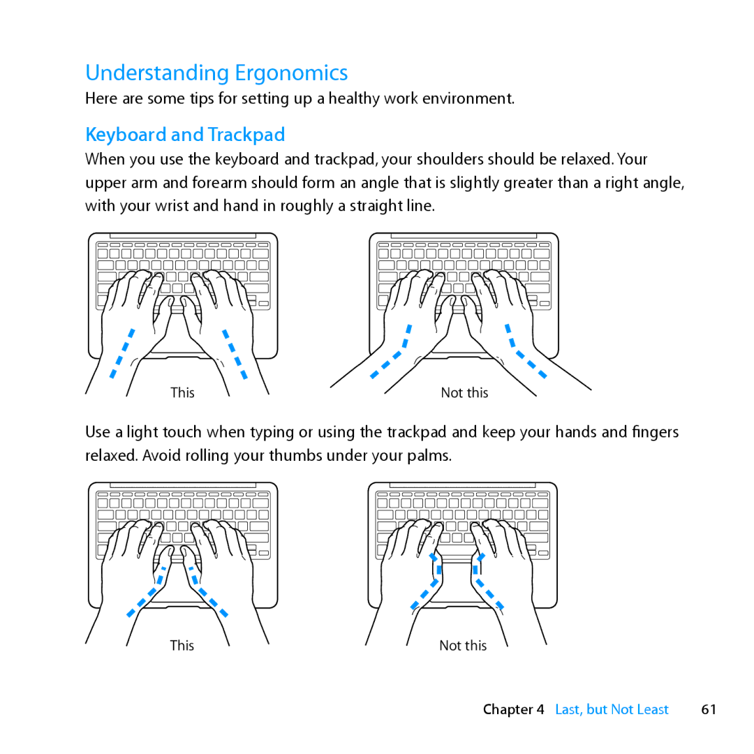 Apple Z0MF manual Understanding Ergonomics, Keyboard and Trackpad 