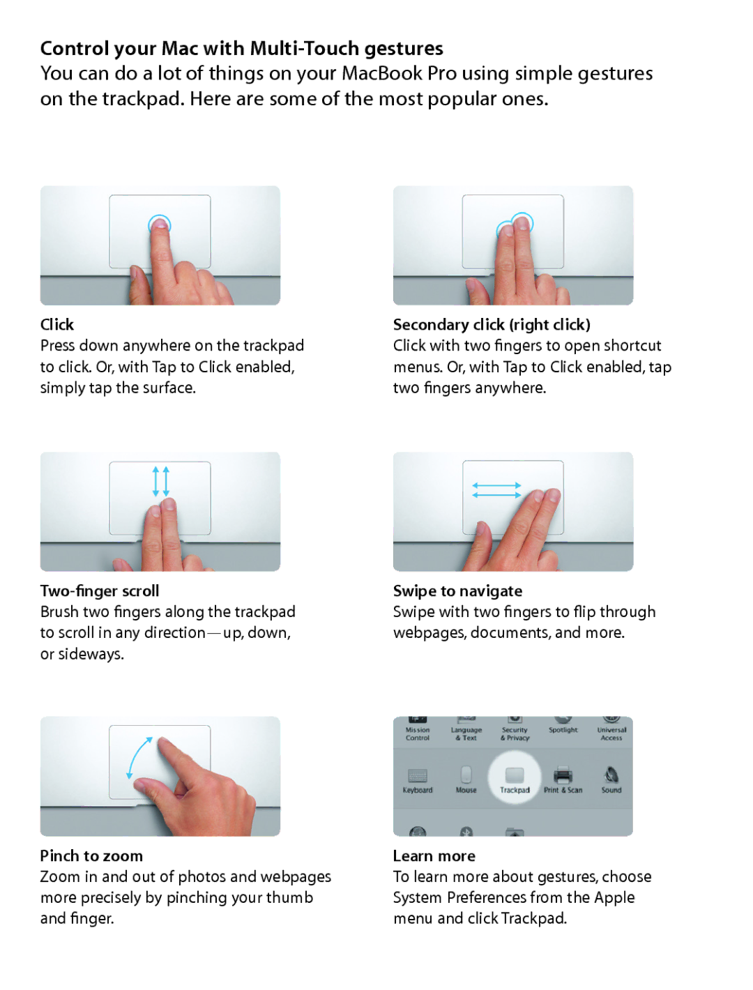 Apple Z0MK0LL/A, Z0MK000EN quick start Control your Mac with Multi-Touch gestures 