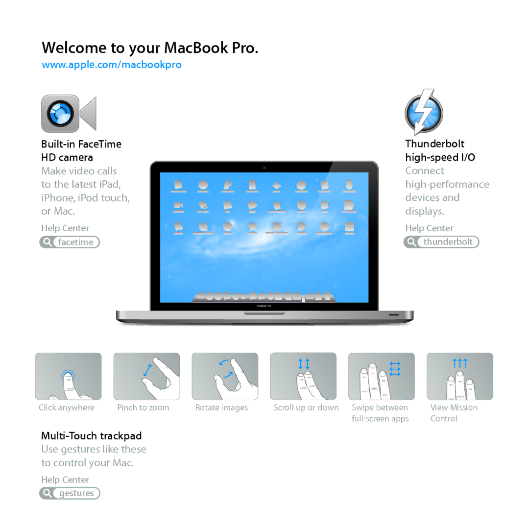 Apple Z0PY2LL/A, MD318LLA manual Welcome to your MacBook Pro 