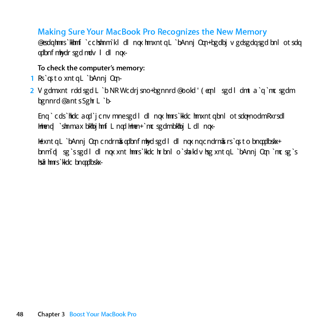 Apple Z0PY2LL/A, MD318LLA manual Making Sure Your MacBook Pro Recognizes the New Memory, To check the computer’s memory 