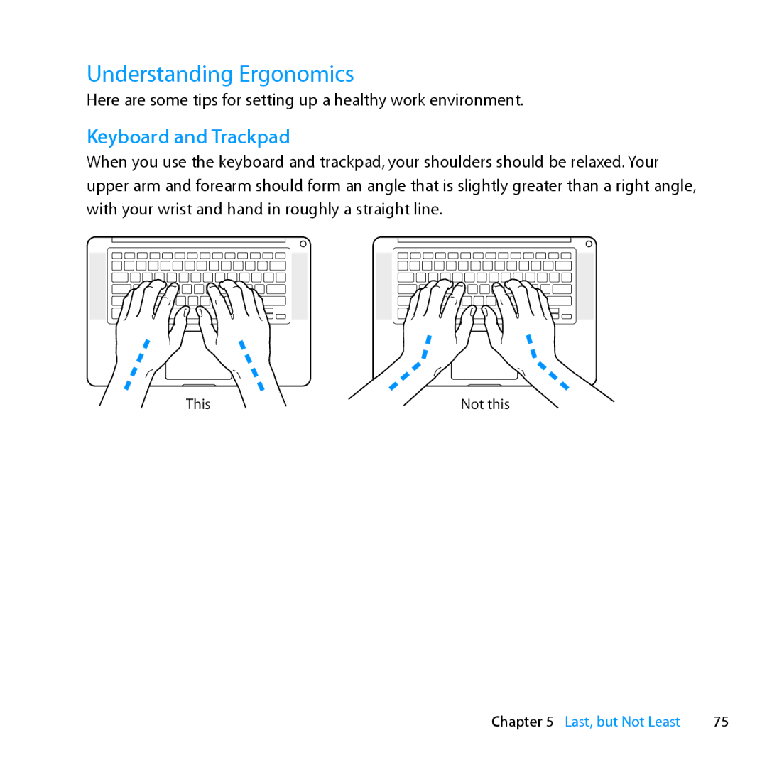 Apple MD318LLA, Z0PY2LL/A manual Understanding Ergonomics, Keyboard and Trackpad 