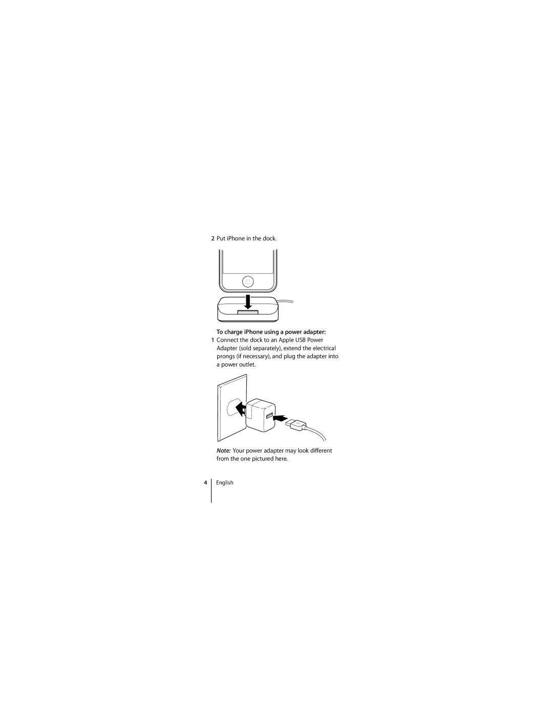 Apple ZM034-4580-A manual To charge iPhone using a power adapter 