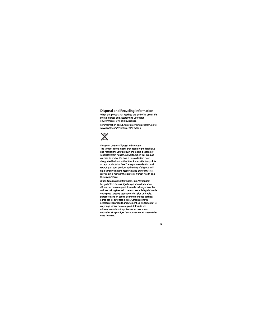 Apple ZM034-4835-A manual Disposal and Recycling Information, European Union-Disposal Information 