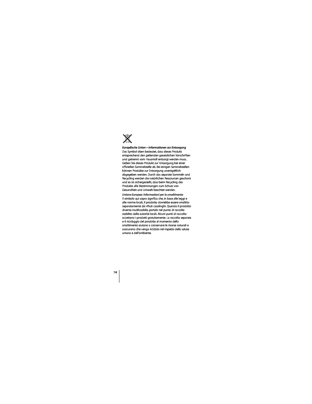 Apple ZM034-4835-A manual Europäische Union-Informationen zur Entsorgung, Unione Europea informazioni per lo smaltimento 