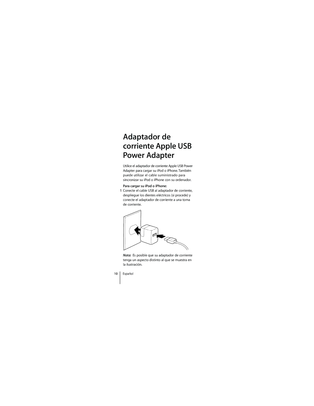 Apple ZM034-4835-A manual Adaptador de corriente Apple USB Power Adapter 