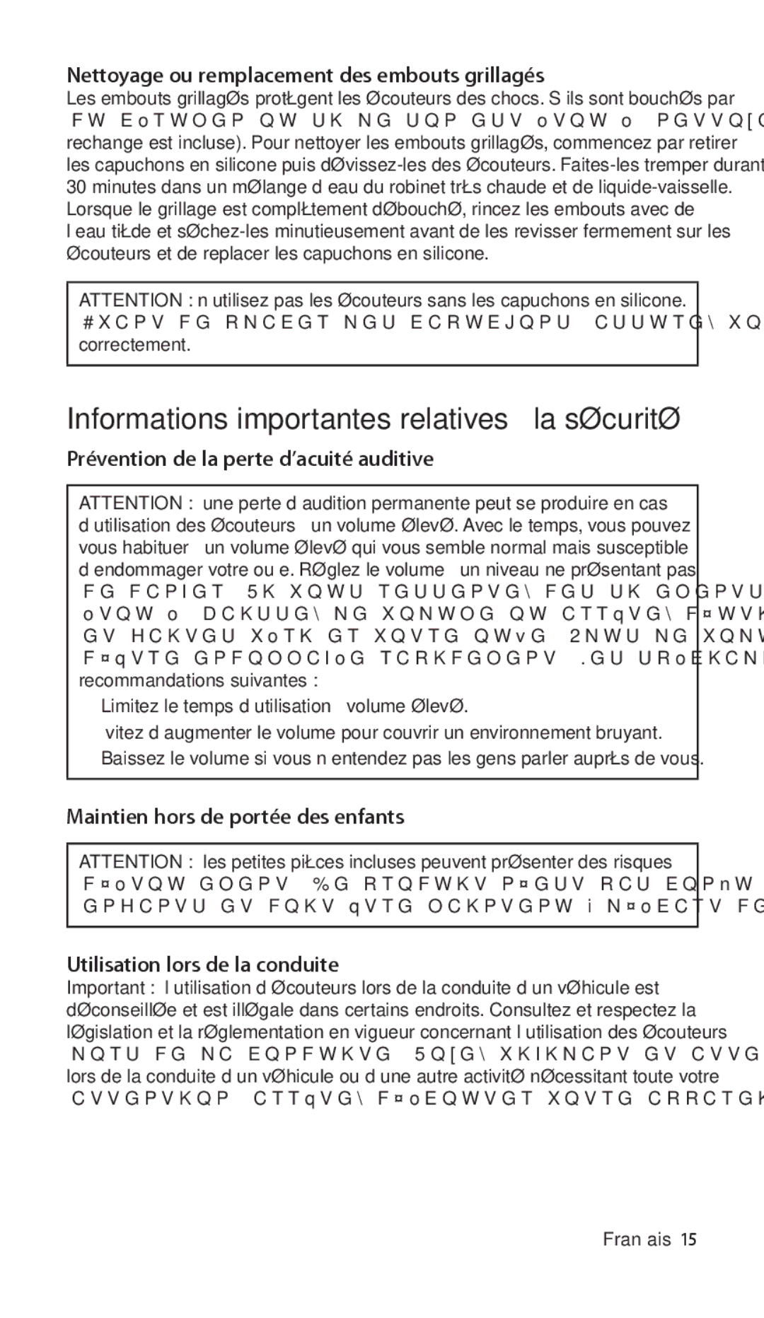 Apple ZM034-4942-A manual Informations importantes relatives à la sécurité, Nettoyage ou remplacement des embouts grillagés 