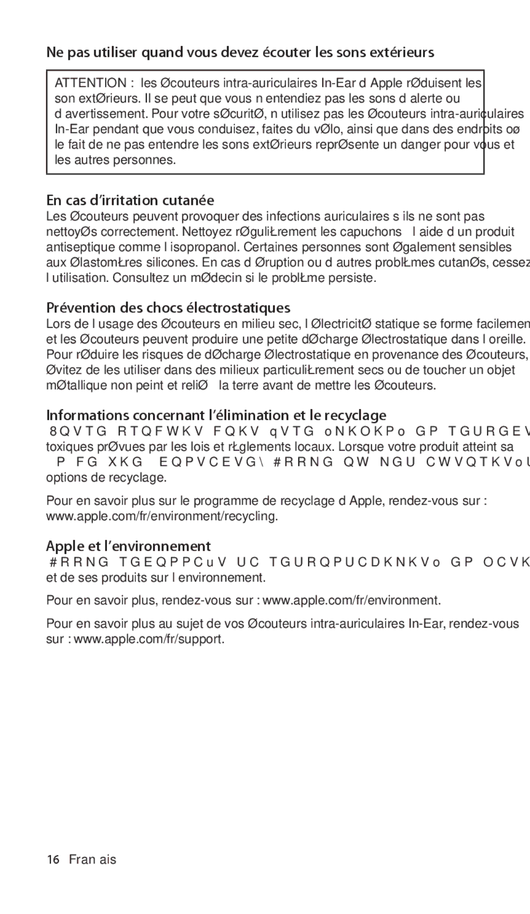 Apple ZM034-4942-A manual Prévention des chocs électrostatiques, Informations concernant l’élimination et le recyclage 