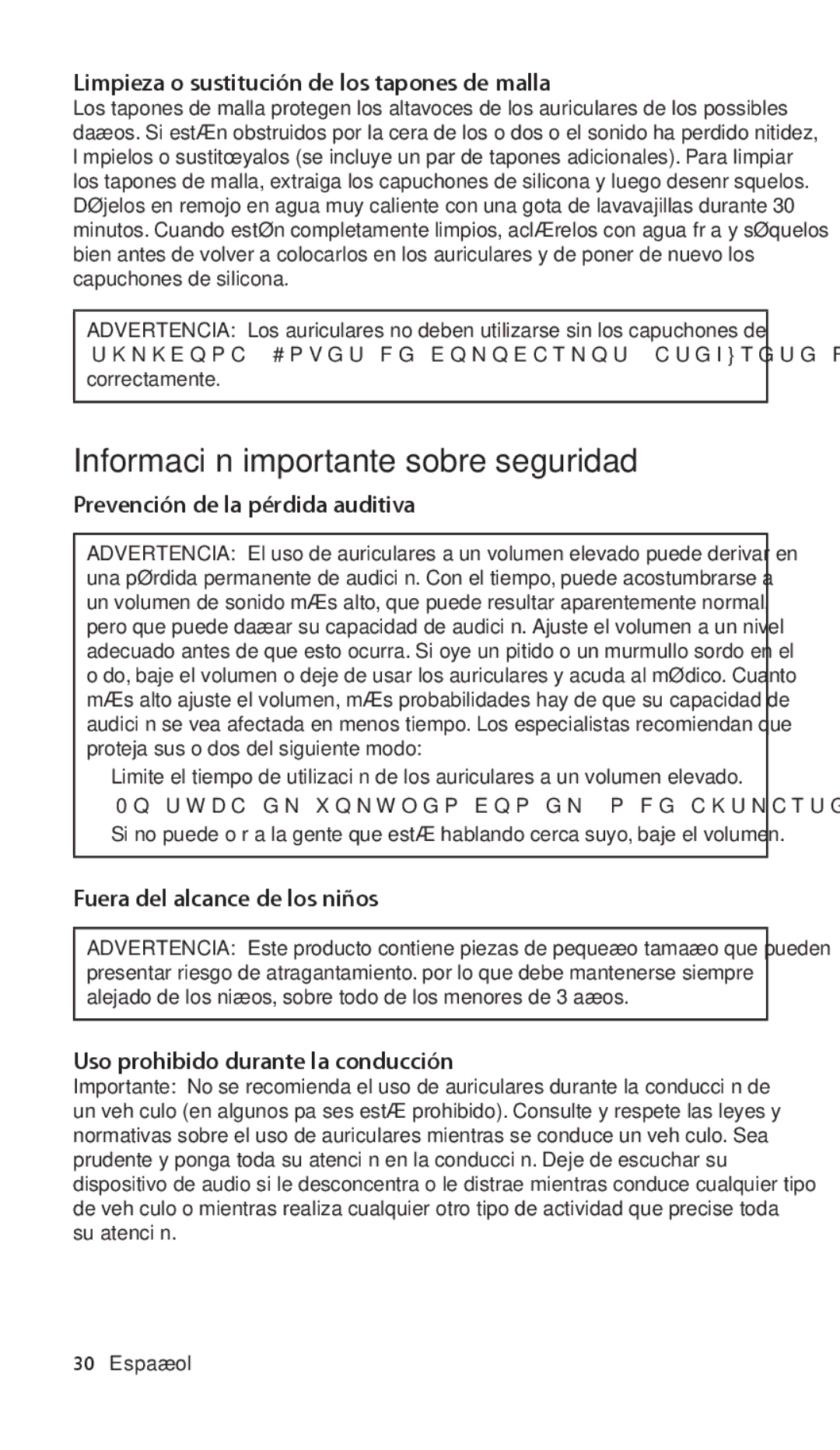 Apple ZM034-4942-A manual Información importante sobre seguridad, Limpieza o sustitución de los tapones de malla 