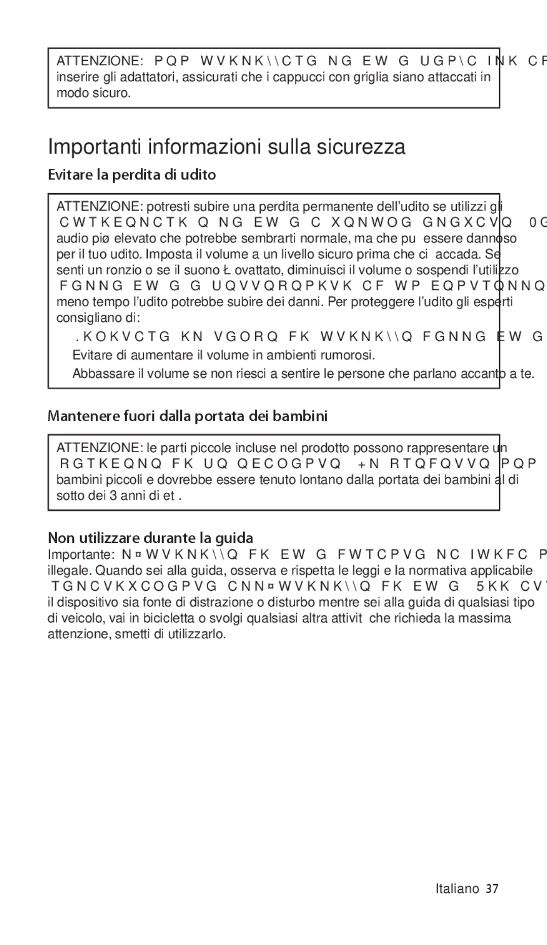 Apple ZM034-4942-A Importanti informazioni sulla sicurezza, Evitare la perdita di udito, Non utilizzare durante la guida 