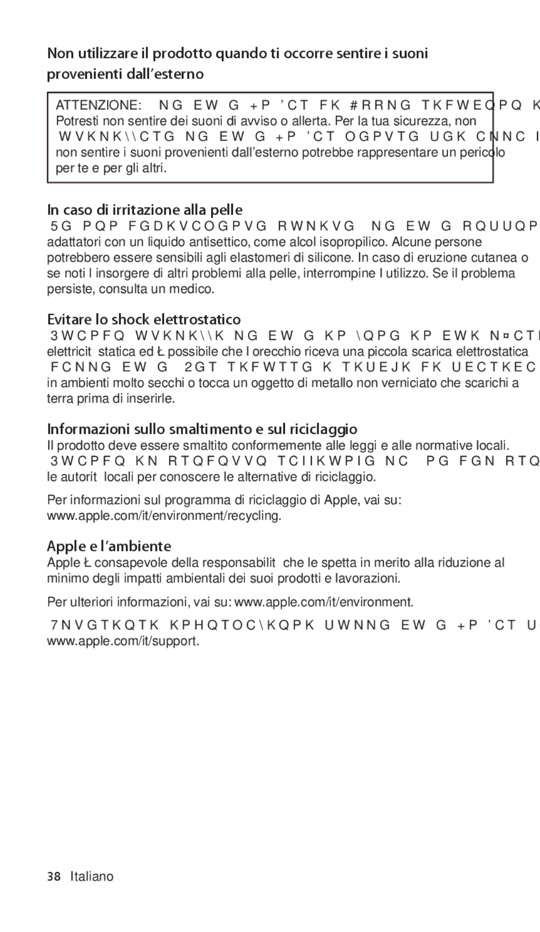 Apple ZM034-4942-A manual Caso di irritazione alla pelle, Evitare lo shock elettrostatico, Apple e l’ambiente 