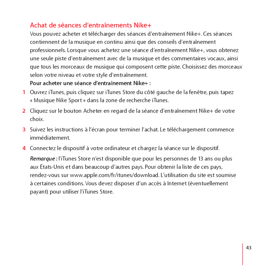 Apple ZM034-4944-A manual Achat de séances d’entraînements Nike+, Pour acheter une séance d’entraînement Nike+ 