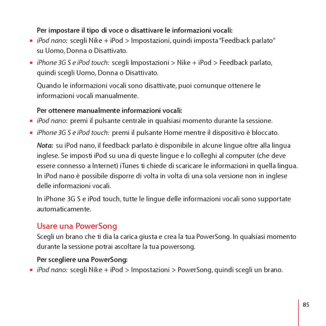 Apple ZM034-4944-A manual Usare una PowerSong, Per scegliere una PowerSong 