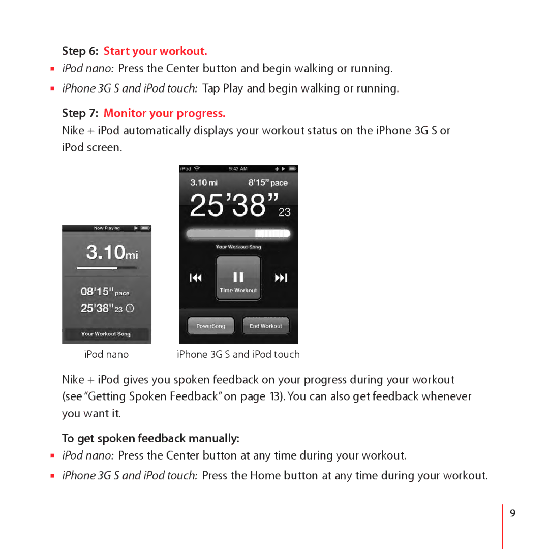Apple ZM034-4944-A Start your workout, Monitor your progress, To get spoken feedback manually 