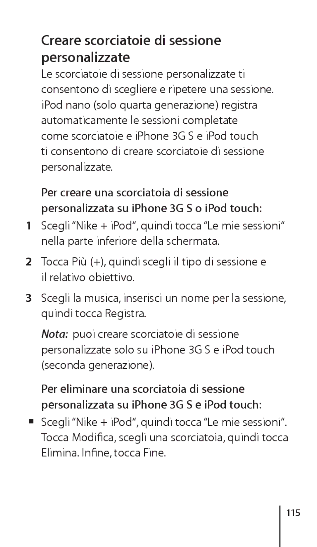 Apple ZM034-4945-A manual Creare scorciatoie di sessione personalizzate, 115 