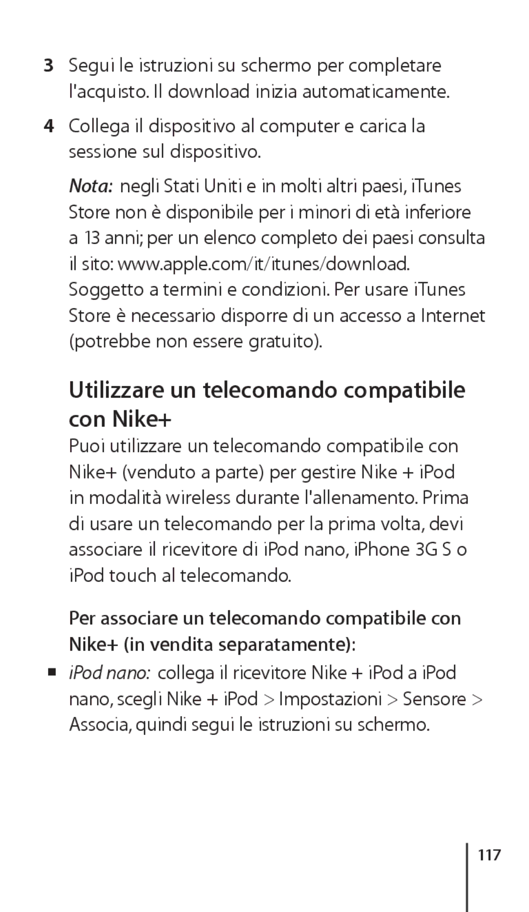 Apple ZM034-4945-A manual Utilizzare un telecomando compatibile con Nike+, 117 