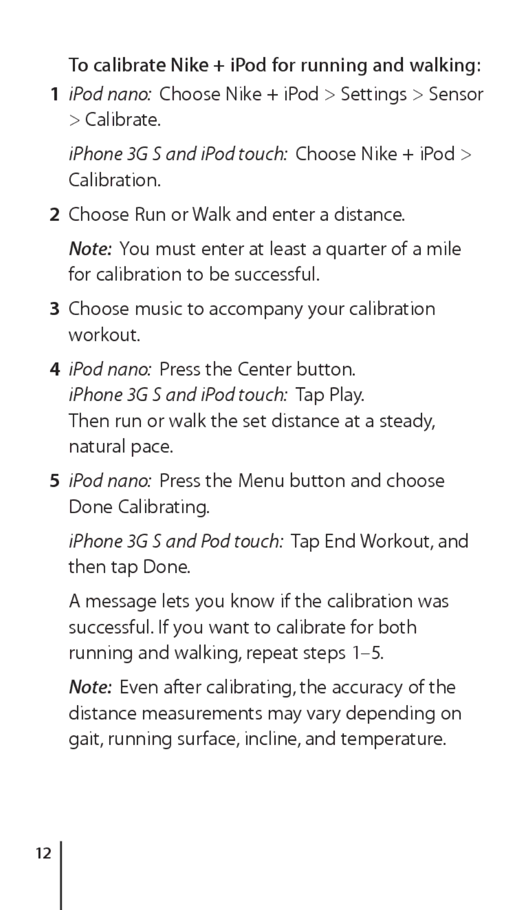 Apple ZM034-4945-A manual To calibrate Nike + iPod for running and walking 