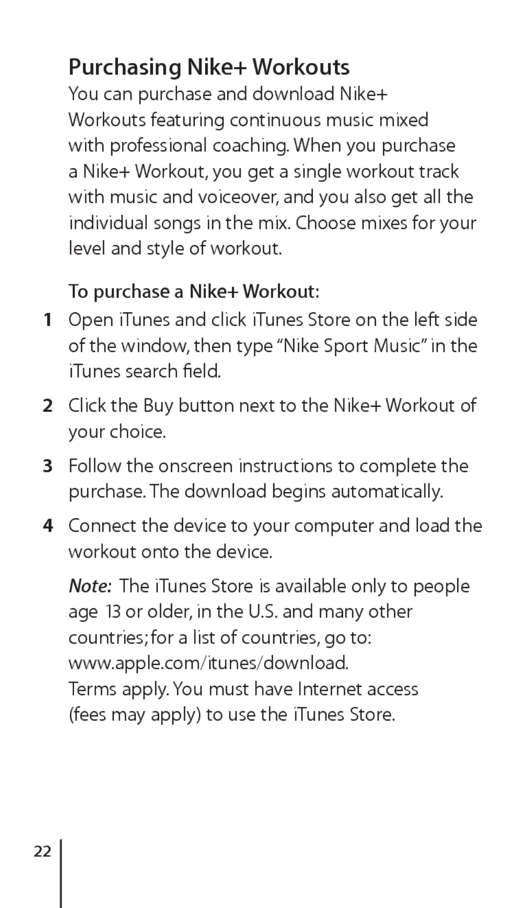 Apple ZM034-4945-A manual Purchasing Nike+ Workouts, To purchase a Nike+ Workout 