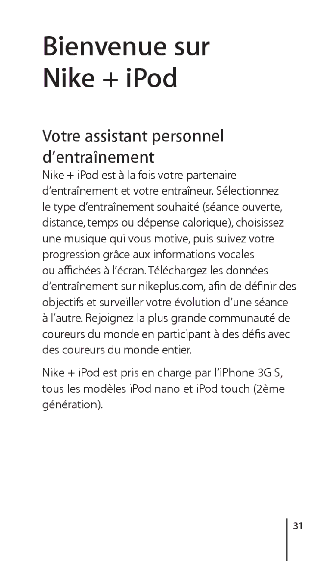 Apple ZM034-4945-A manual Bienvenue sur Nike + iPod 