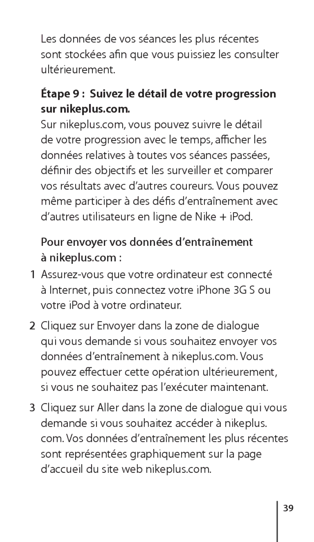 Apple ZM034-4945-A manual Pour envoyer vos données d’entraînement Nikeplus.com 