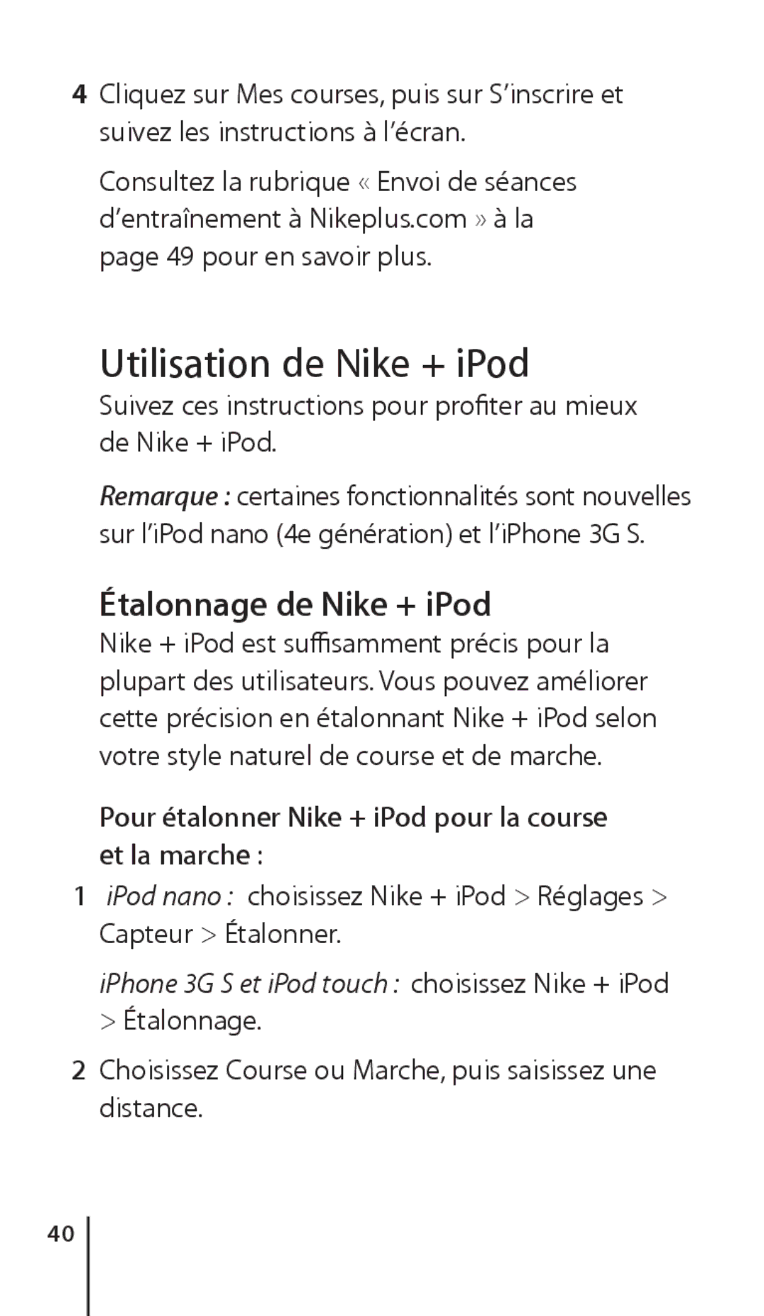 Apple ZM034-4945-A manual Utilisation de Nike + iPod, Étalonnage de Nike + iPod 