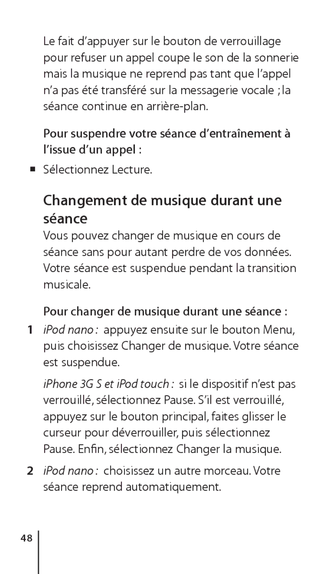 Apple ZM034-4945-A manual Changement de musique durant une séance, Mm Sélectionnez Lecture 