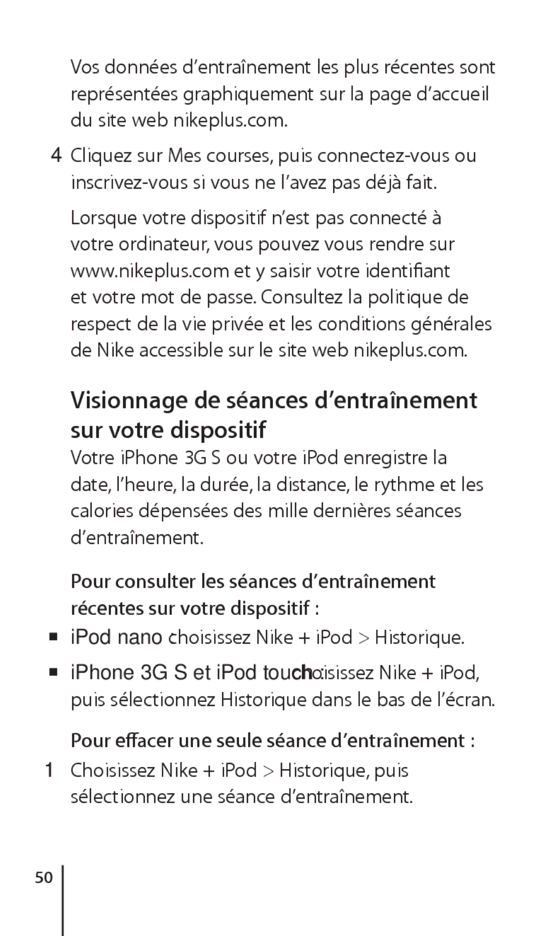 Apple ZM034-4945-A Visionnage de séances d’entraînement sur votre dispositif, Pour effacer une seule séance d’entraînement 