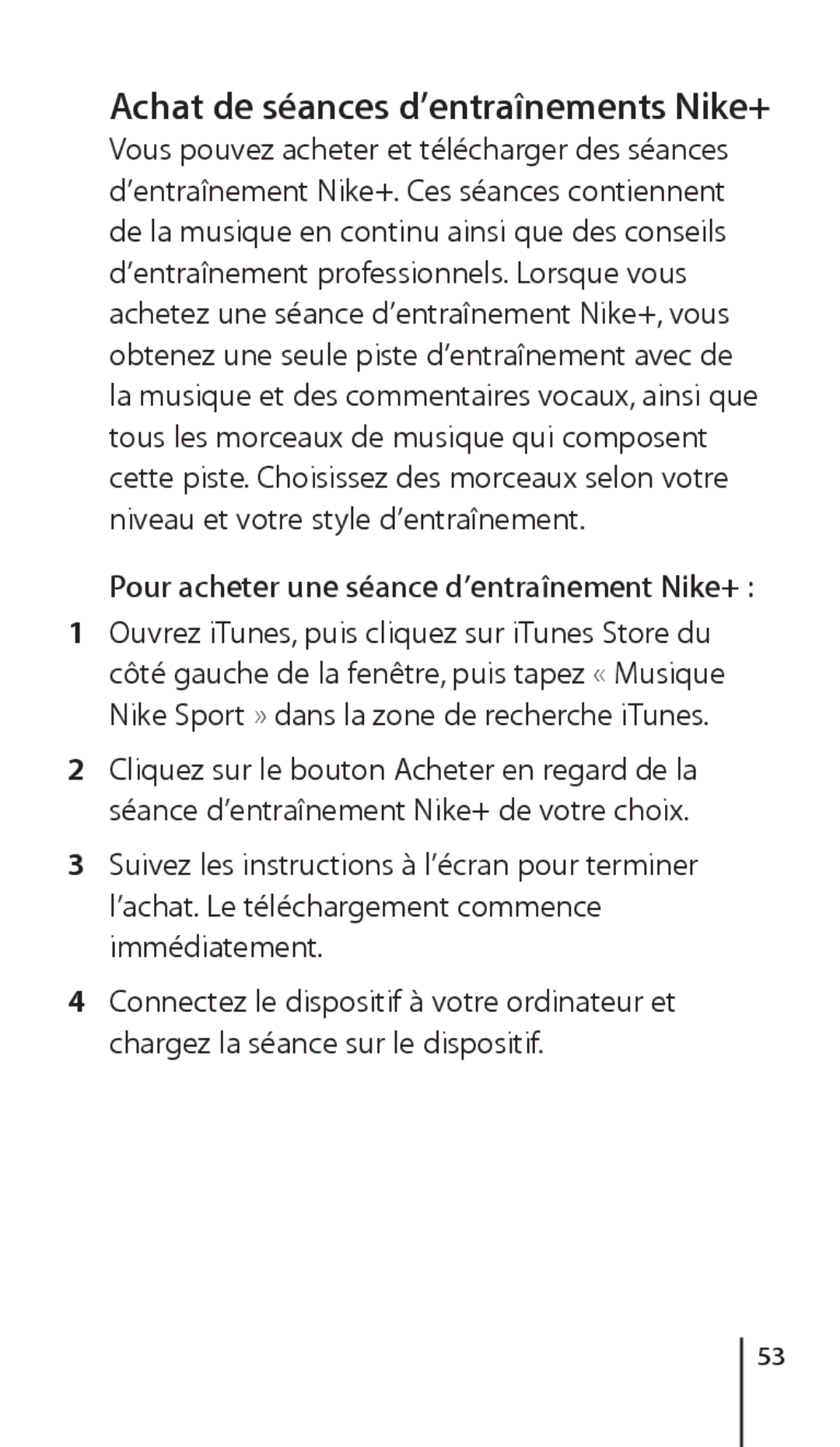 Apple ZM034-4945-A manual Achat de séances d’entraînements Nike+, Pour acheter une séance d’entraînement Nike+ 