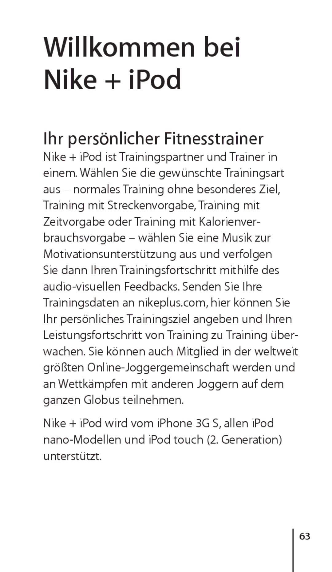 Apple ZM034-4945-A manual Willkommen bei Nike + iPod, Ihr persönlicher Fitnesstrainer 