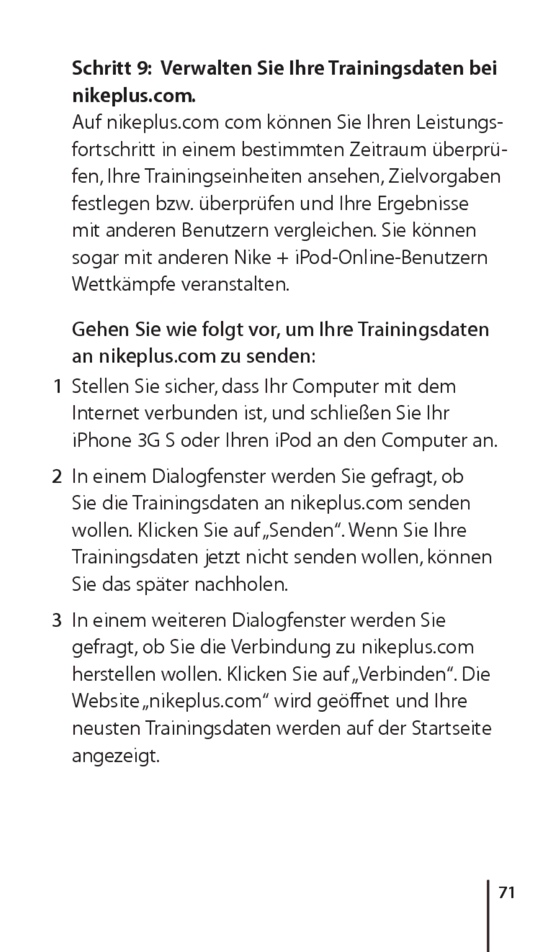 Apple ZM034-4945-A manual Schritt 9 Verwalten Sie Ihre Trainingsdaten bei nikeplus.com 