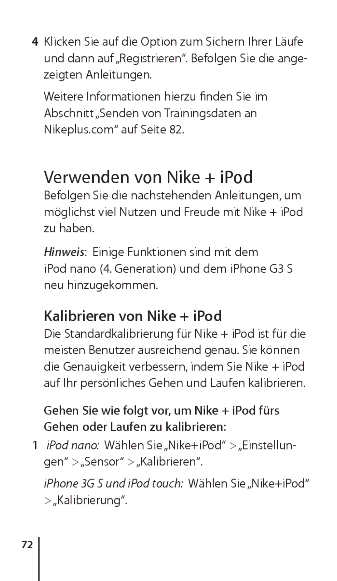 Apple ZM034-4945-A manual Verwenden von Nike + iPod, Kalibrieren von Nike + iPod 