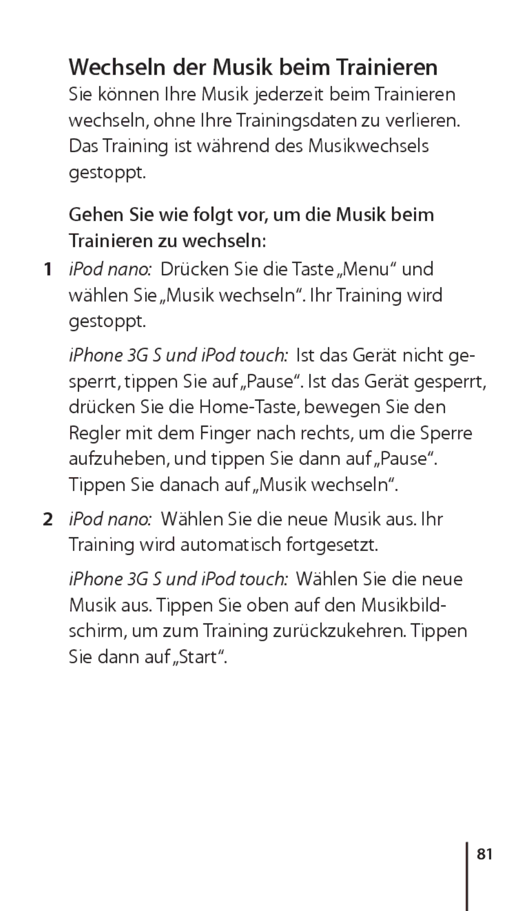 Apple ZM034-4945-A manual Wechseln der Musik beim Trainieren 