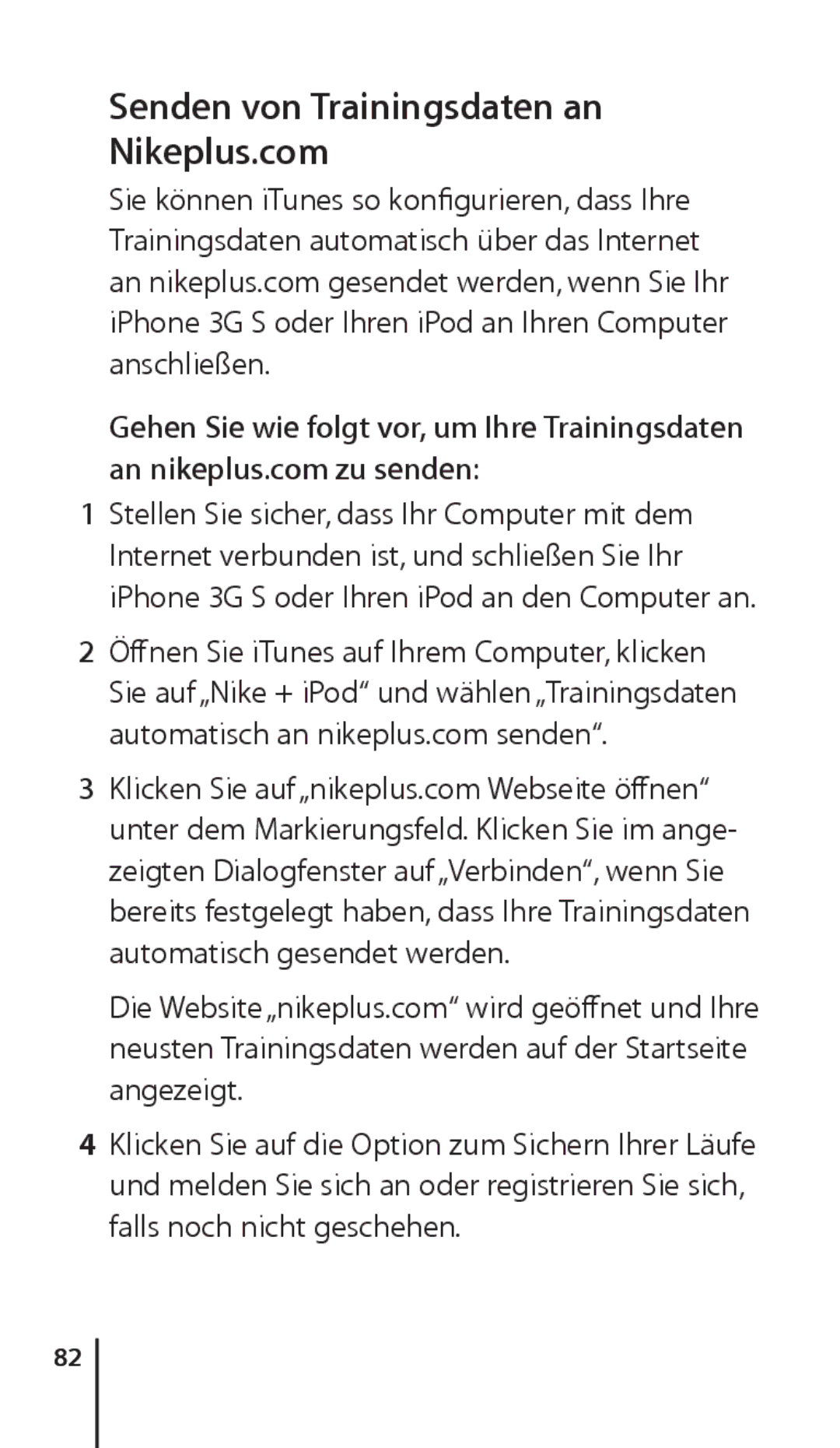 Apple ZM034-4945-A manual Senden von Trainingsdaten an Nikeplus.com, Öffnen Sie iTunes auf Ihrem Computer, klicken 