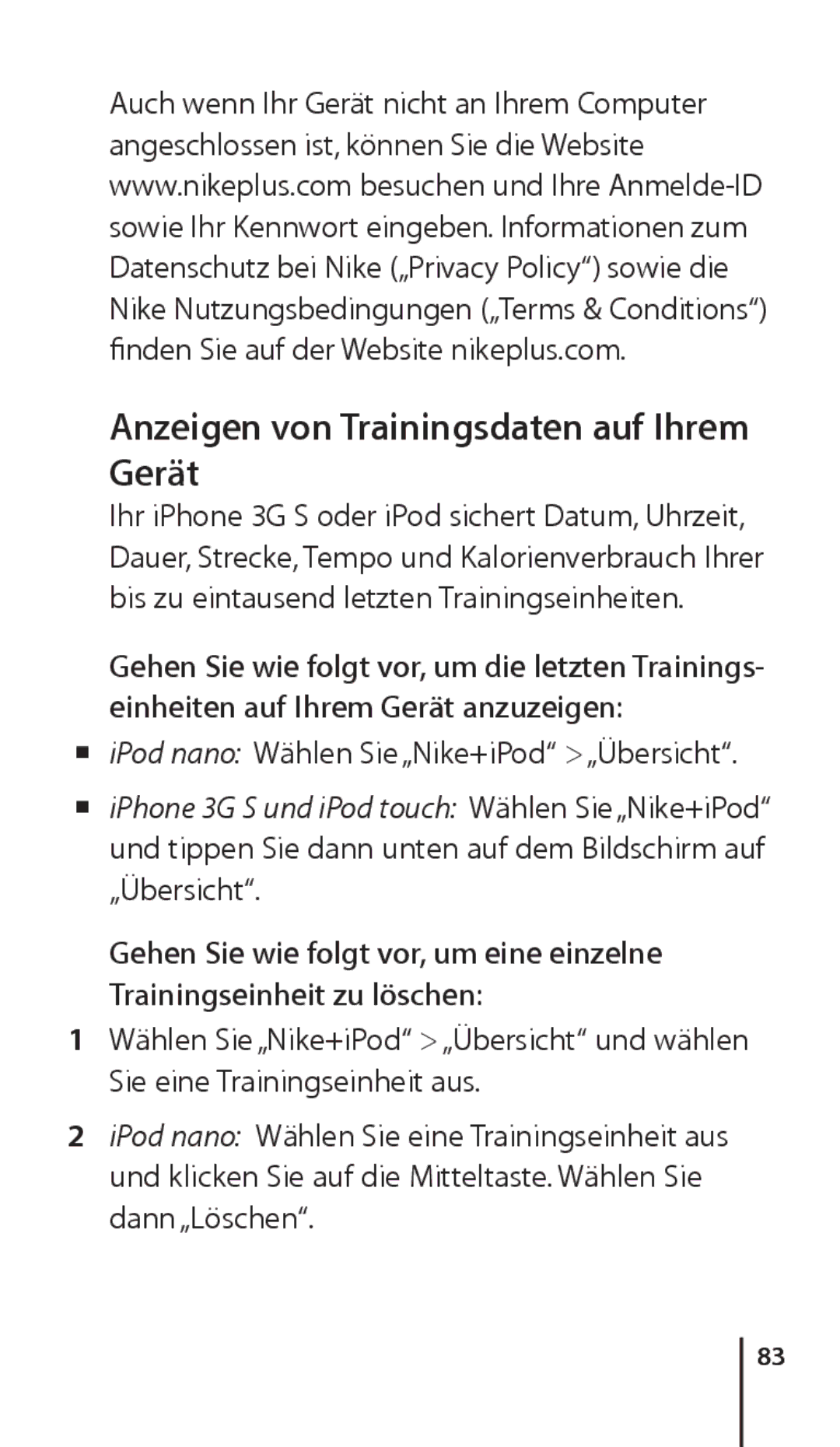 Apple ZM034-4945-A manual Anzeigen von Trainingsdaten auf Ihrem Gerät, Mm iPod nano Wählen Sie „Nike+iPod „Übersicht 