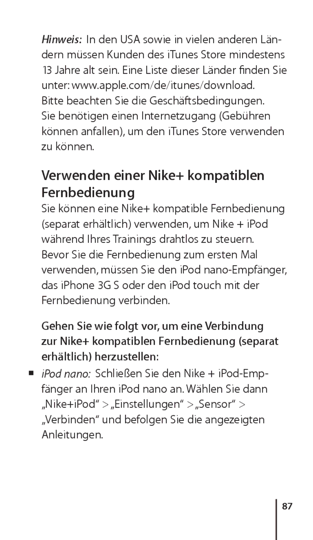 Apple ZM034-4945-A manual Verwenden einer Nike+ kompatiblen Fernbedienung 