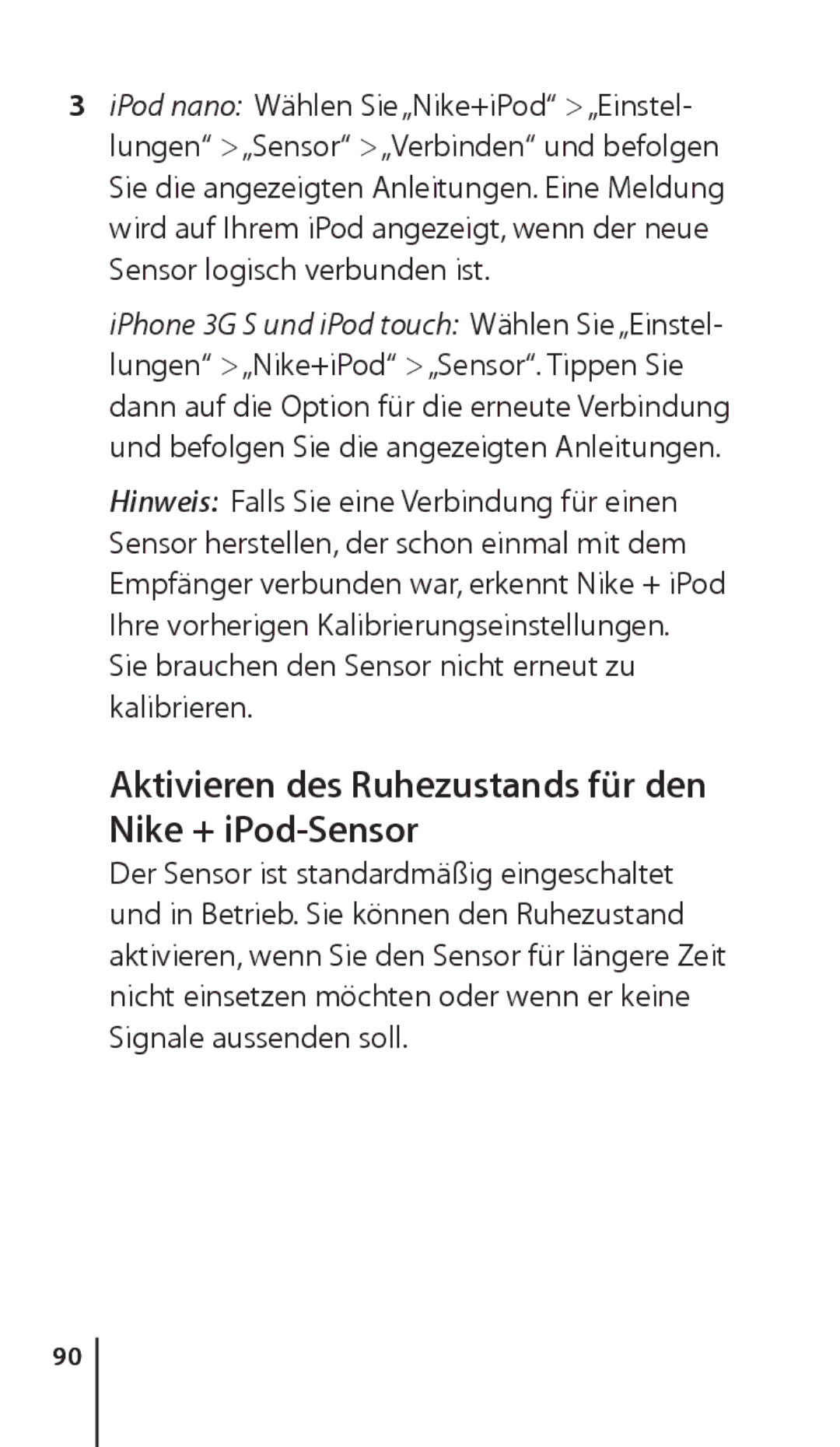 Apple ZM034-4945-A manual Aktivieren des Ruhezustands für den Nike + iPod-Sensor 