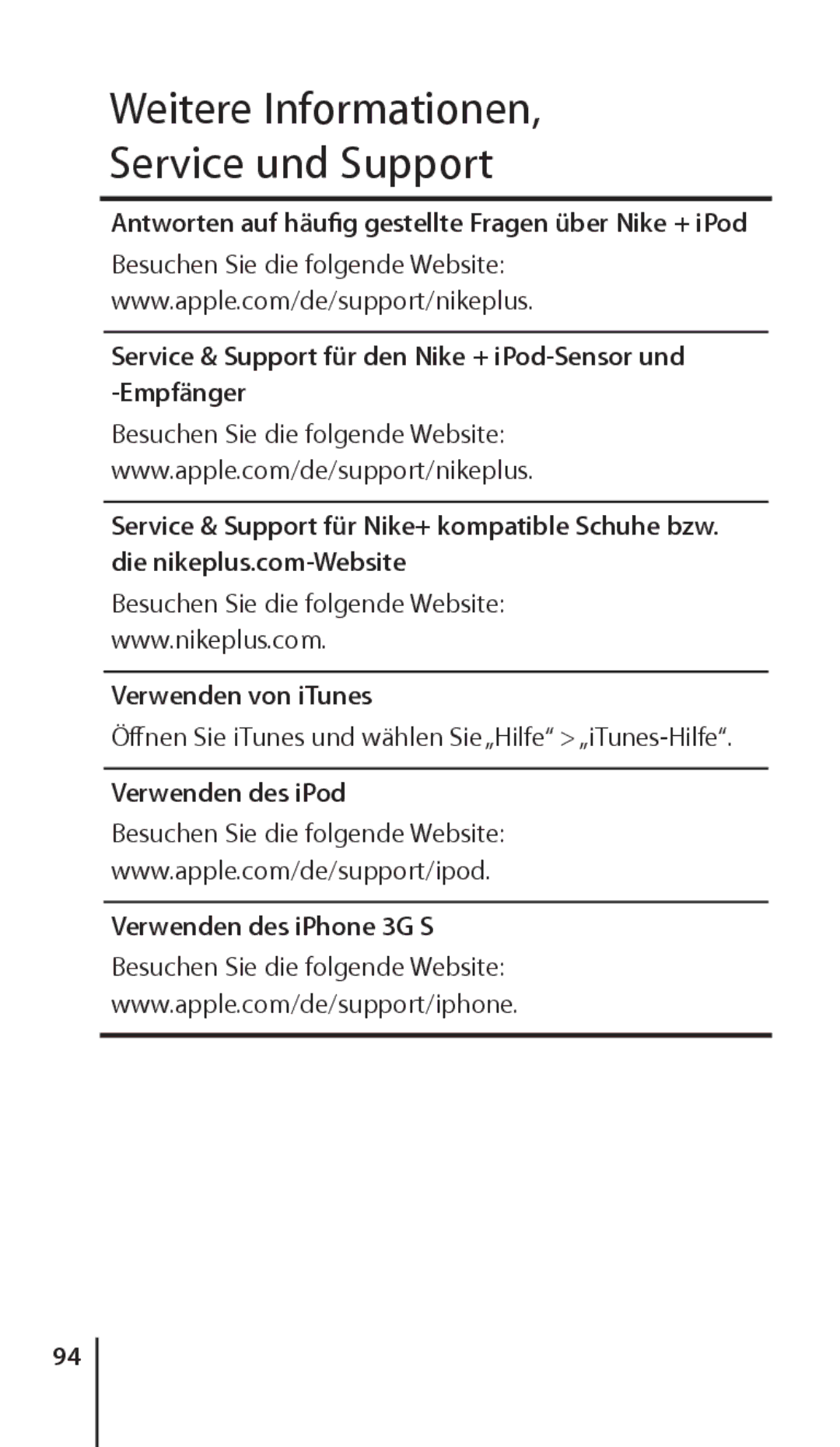 Apple ZM034-4945-A manual Weitere Informationen Service und Support 