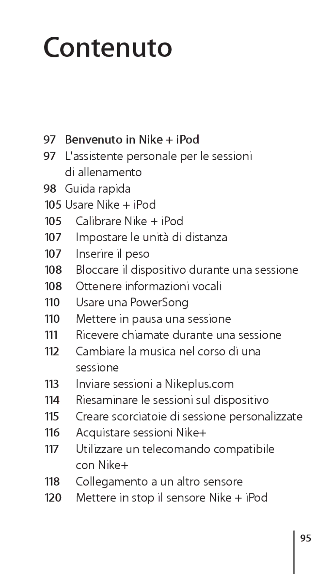 Apple ZM034-4945-A manual Contenuto, Benvenuto in Nike + iPod 