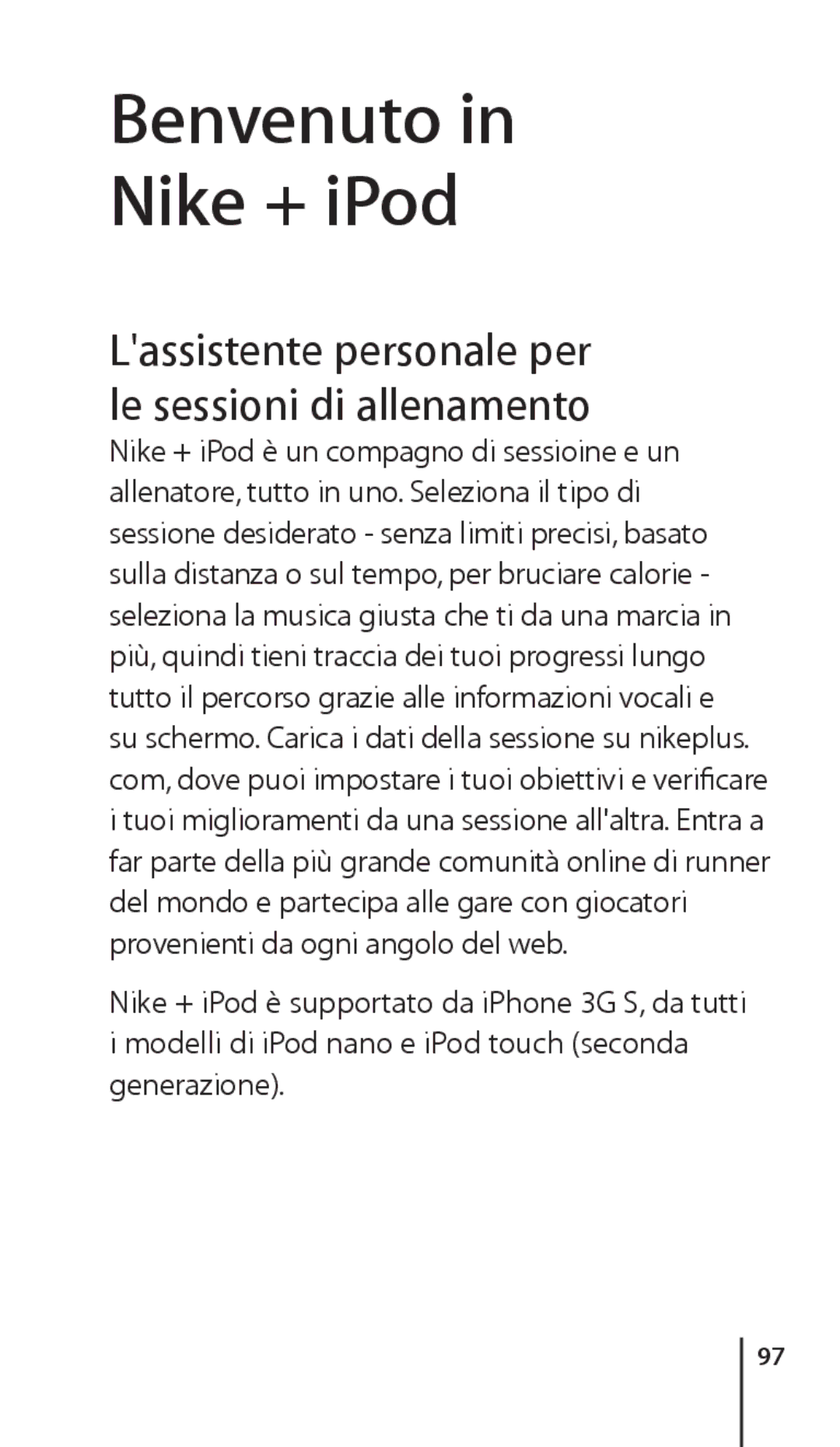 Apple ZM034-4945-A manual Benvenuto Nike + iPod 