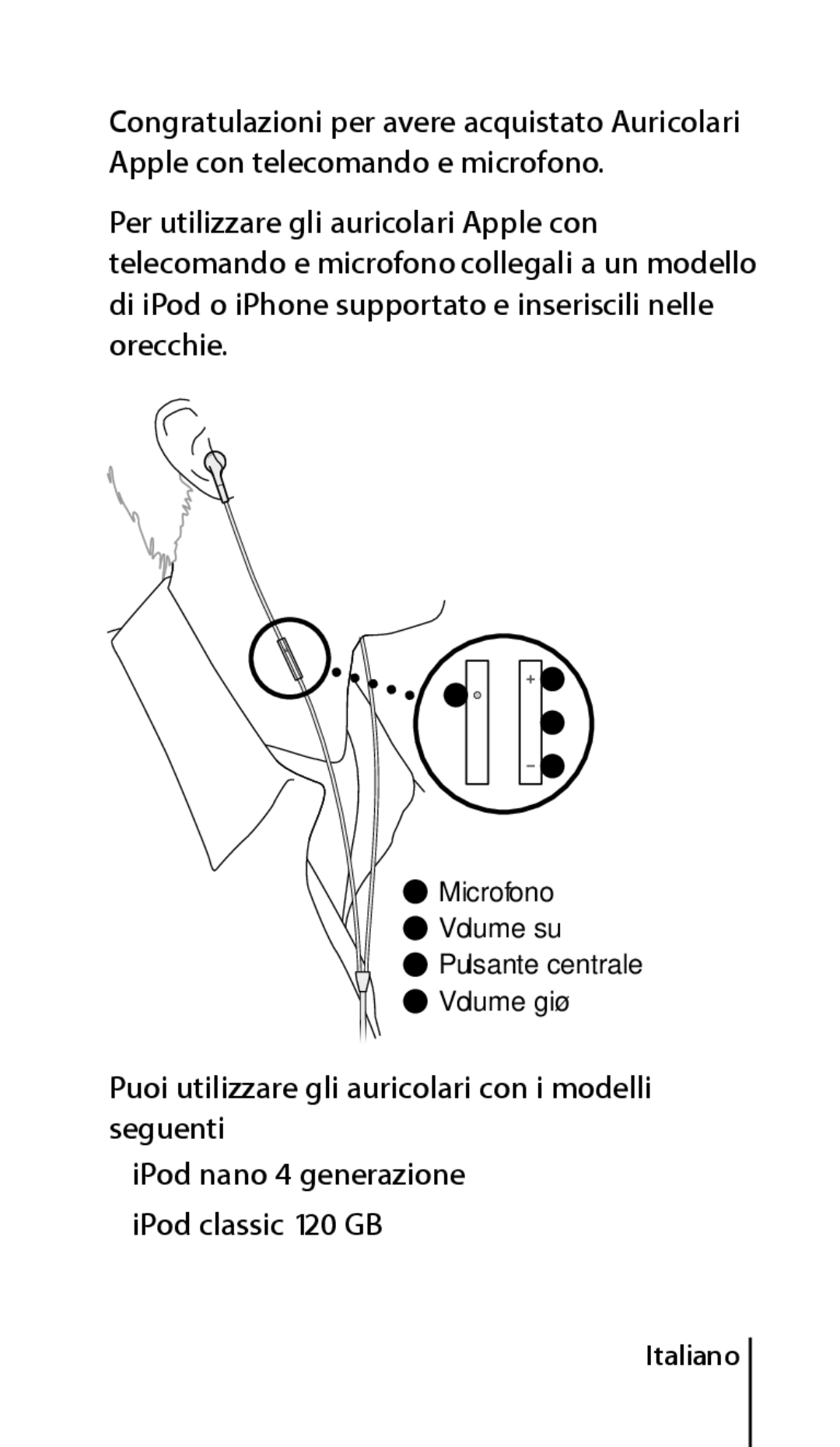 Apple ZM034-4956-A manual Puoi utilizzare gli auricolari con i modelli seguenti 