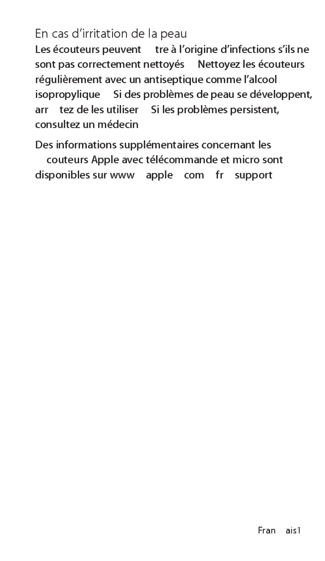 Apple ZM034-5431-A manual En cas d’irritation de la peau 