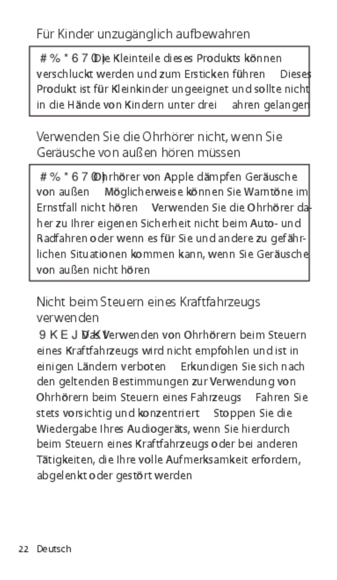 Apple ZM034-5431-A manual Für Kinder unzugänglich aufbewahren, Nicht beim Steuern eines Kraftfahrzeugs verwenden 