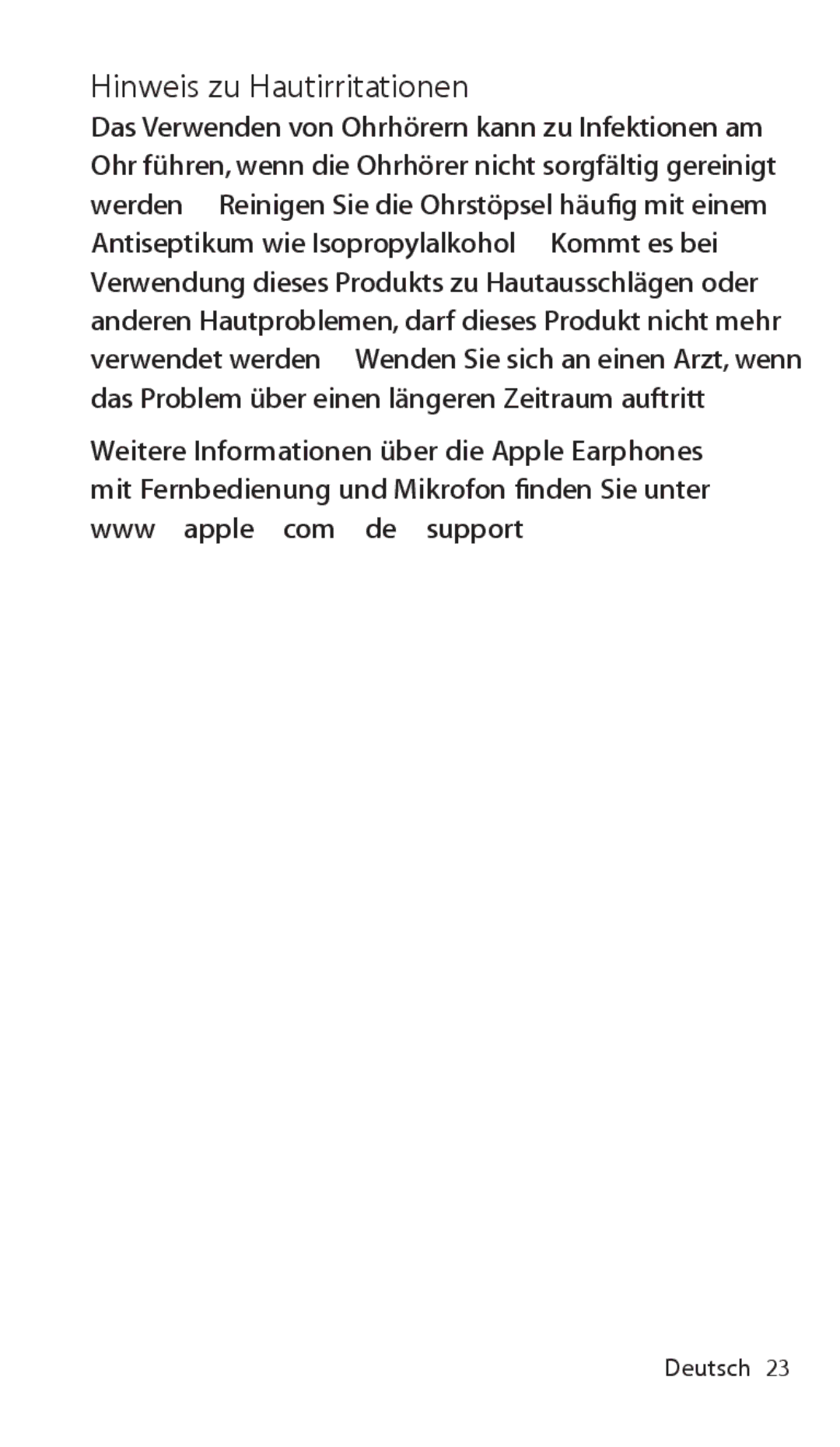 Apple ZM034-5431-A manual Hinweis zu Hautirritationen 