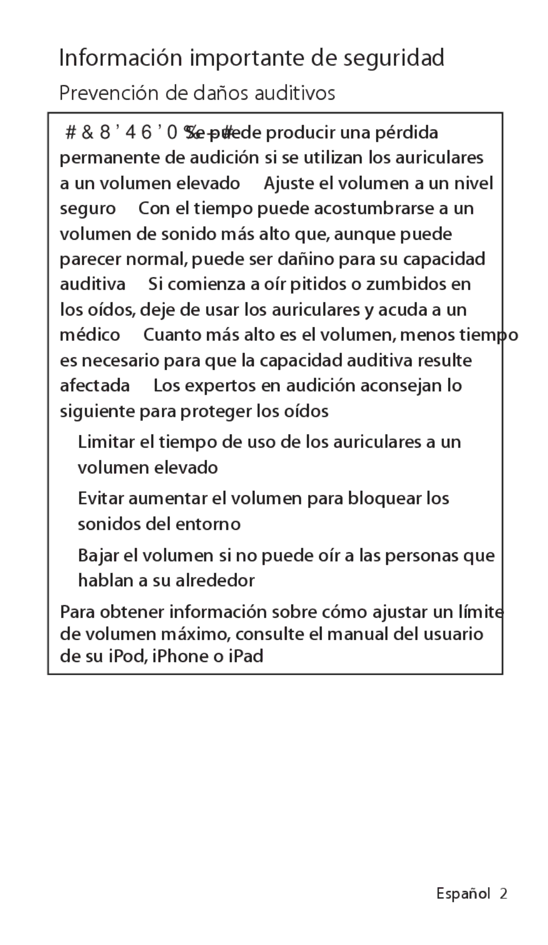 Apple ZM034-5431-A manual Información importante de seguridad, Prevención de daños auditivos 