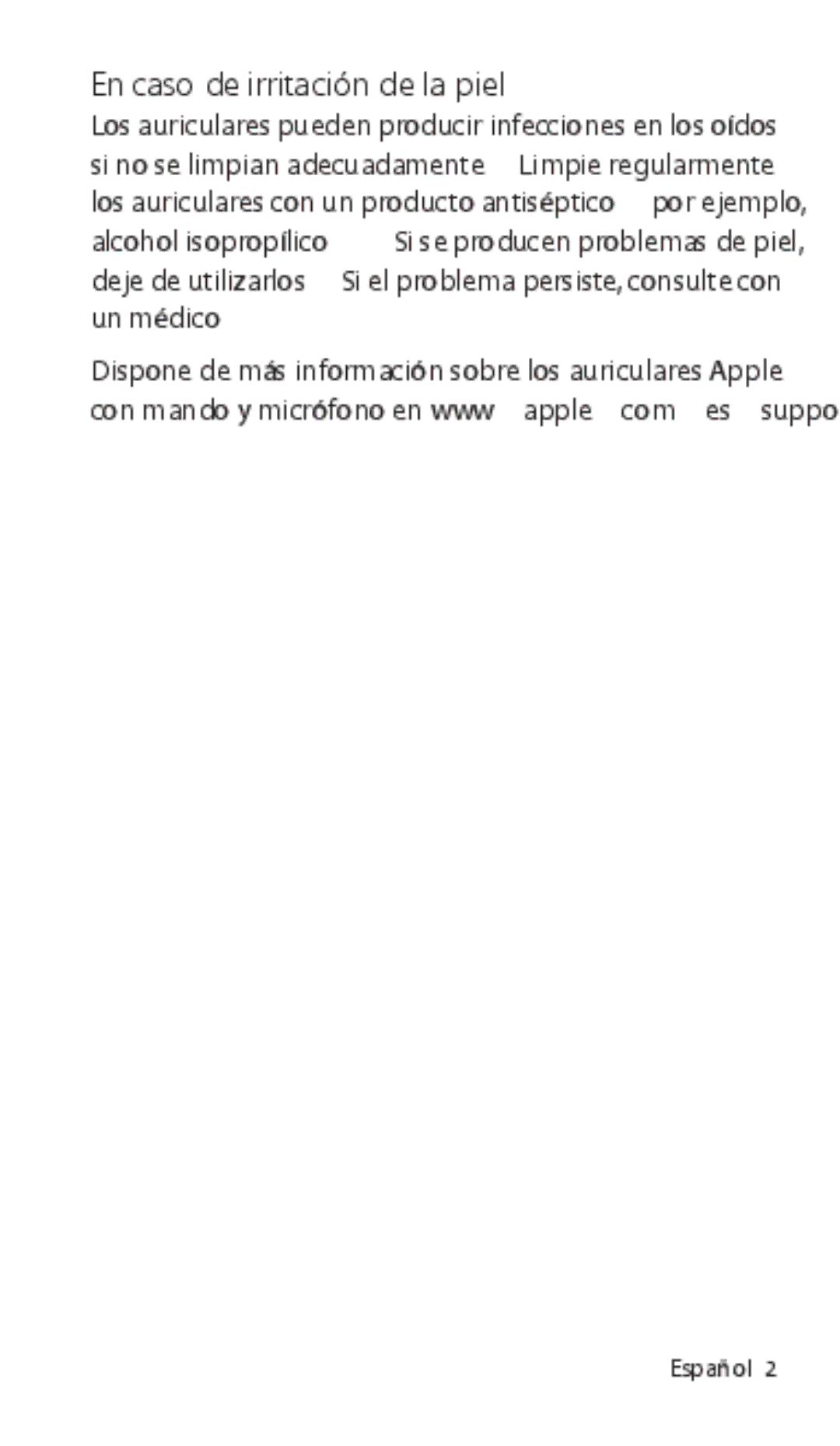 Apple ZM034-5431-A manual En caso de irritación de la piel 