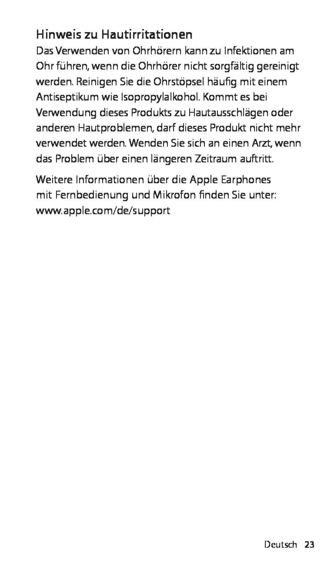 Apple ZM034-5431-A manual Hinweis zu Hautirritationen 