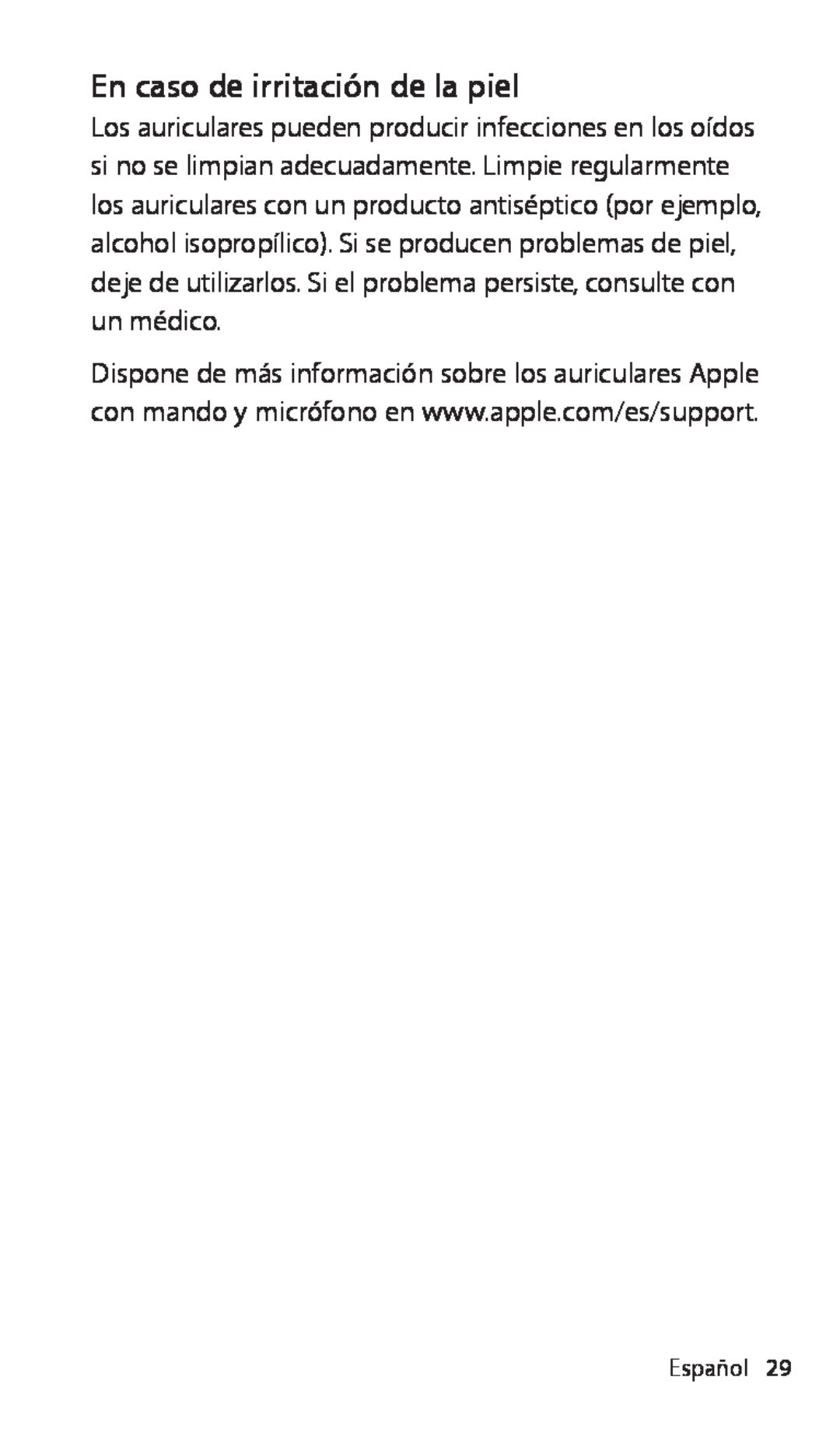 Apple ZM034-5431-A manual En caso de irritación de la piel 