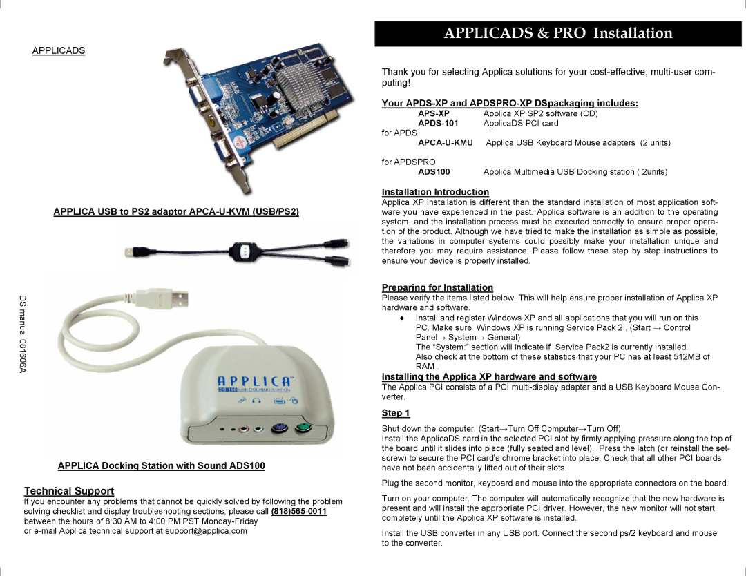 Applica APCA-U-KVM manual Applicads & PRO Installation 