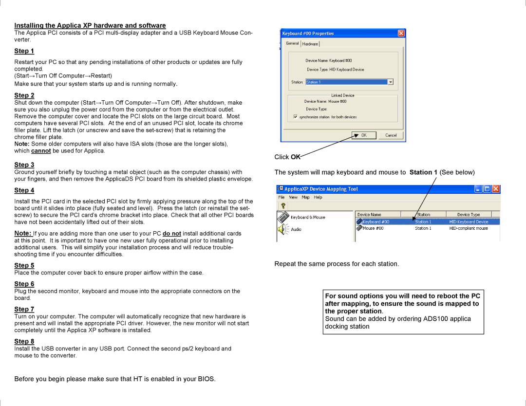 Applica APCA-U-KVM manual Installing the Applica XP hardware and software 