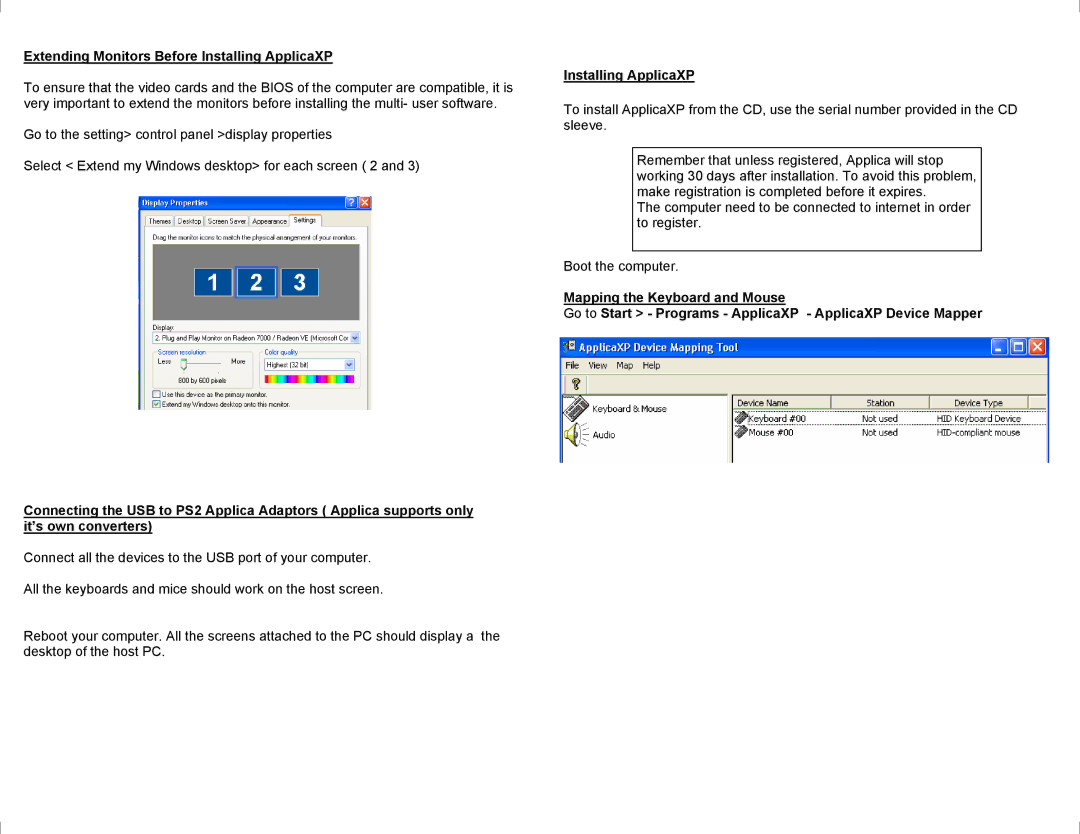 Applica APCA-U-KVM manual Extending Monitors Before Installing ApplicaXP 